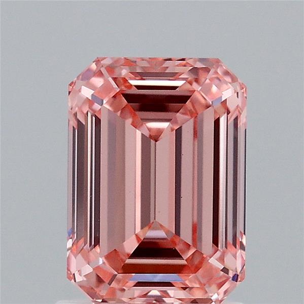 1.58 Carat Emerald Shaped, Ideal Cut, FANCY VIVID PINK Color, VS1 Clarity, IGI Certified Lab Grown Diamond