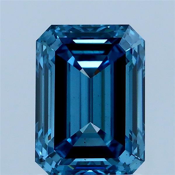 2.01 Carat Emerald Shaped, Ideal Cut, FANCY VIVID BLUE Color, VS2 Clarity, IGI Certified Lab Grown Diamond