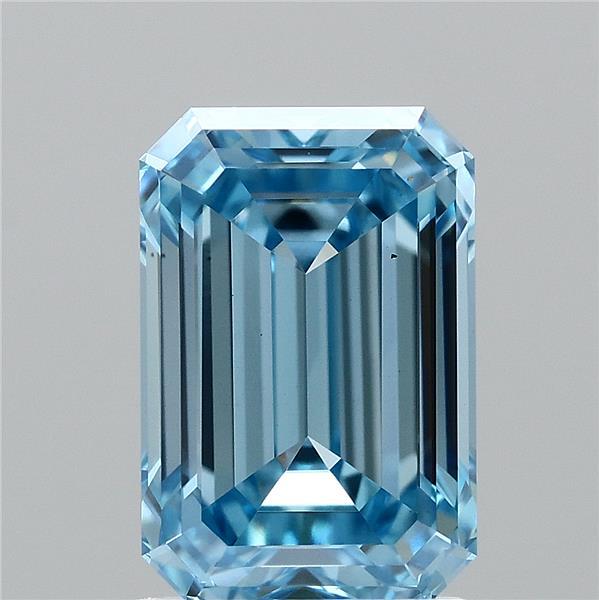2.00 Carat Emerald Shaped, Ideal Cut, FANCY VIVID BLUE Color, VS1 Clarity, IGI Certified Lab Grown Diamond