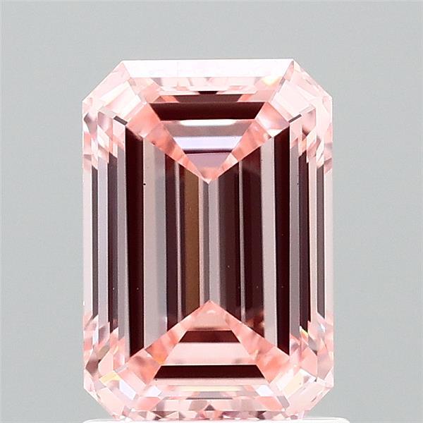 1.52 Carat Emerald Shaped, Ideal Cut, FANCY VIVID PINK Color, VS1 Clarity, IGI Certified Lab Grown Diamond