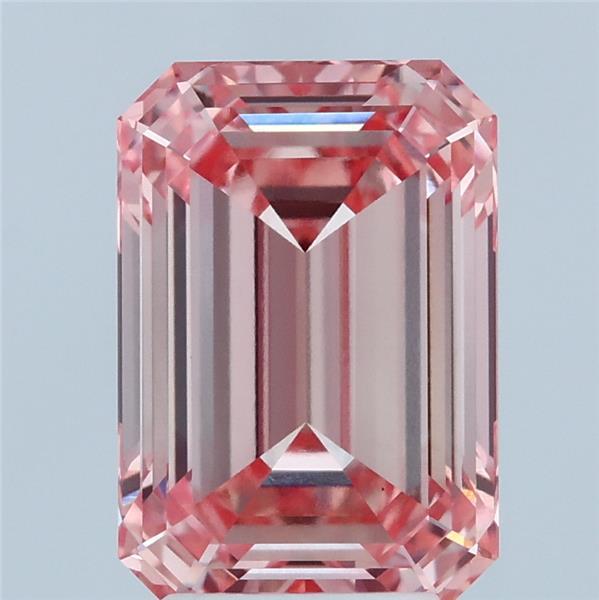 3.55 Carat Emerald Shaped, Ideal Cut, FANCY INTENSE PINK Color, VS1 Clarity, IGI Certified Lab Grown Diamond