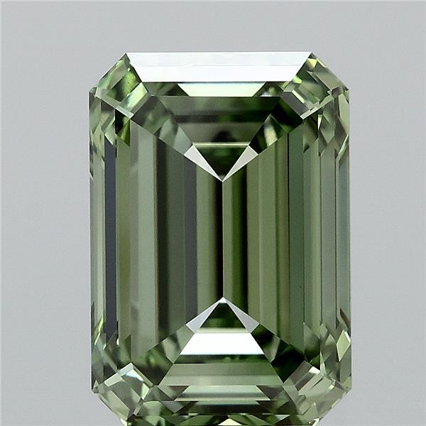 4.58 Carat Emerald Shaped, Ideal Cut, FANCY VIVID GREEN Color, VVS2 Clarity, IGI Certified Lab Grown Diamond