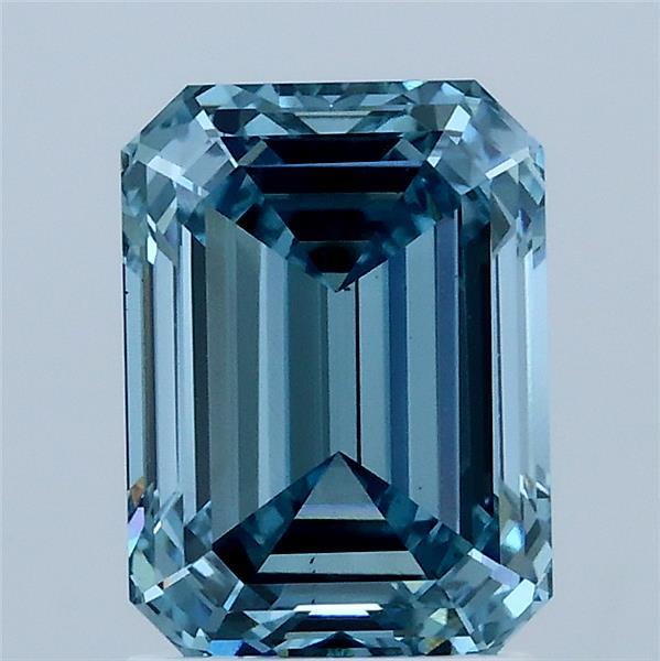2.07 Carat Emerald Shaped, Ideal Cut, FANCY VIVID BLUE Color, VS1 Clarity, IGI Certified Lab Grown Diamond