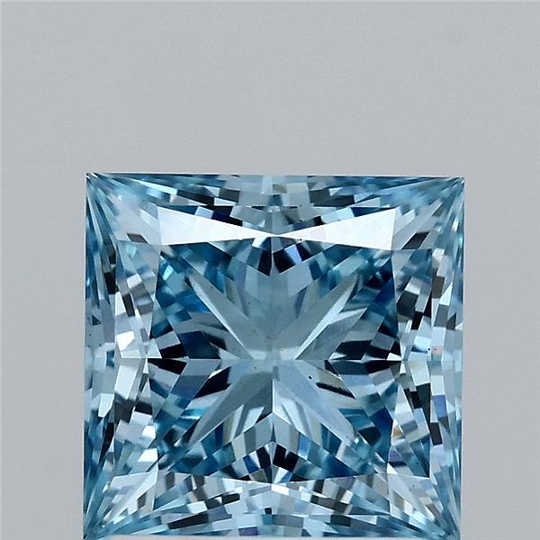 1.80 Carat Princess Shaped, Ideal Cut, FANCY VIVID BLUE Color, VS1 Clarity, IGI Certified Lab Grown Diamond
