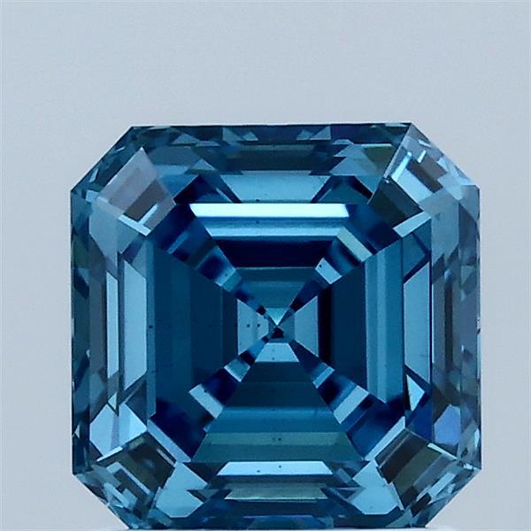 1.56 Carat Asscher Shaped, Ideal Cut, FANCY VIVID BLUE Color, VS2 Clarity, IGI Certified Lab Grown Diamond