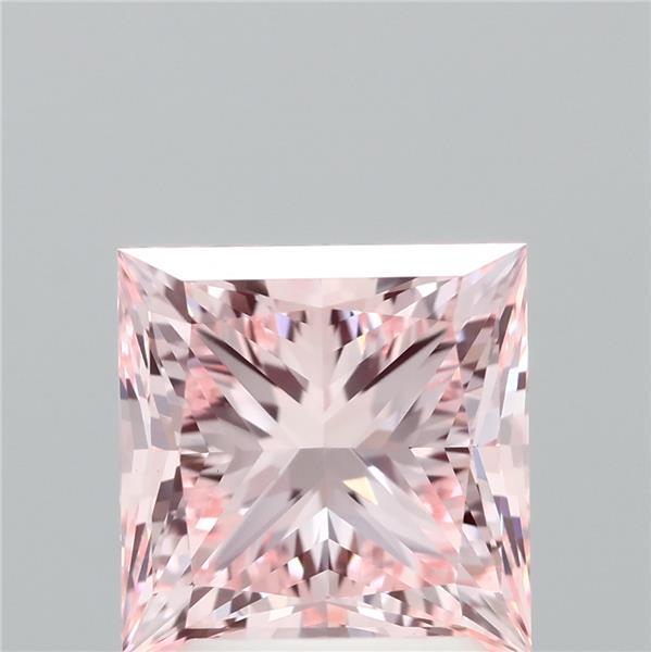 2.65 Carat Princess Shaped, Ideal Cut, FANCY INTENSE PINK Color, VS1 Clarity, IGI Certified Lab Grown Diamond