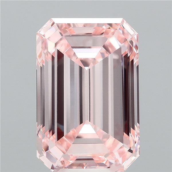 10.70 Carat Emerald Shaped, Ideal Cut, FANCY INTENSE PINK Color, VVS2 Clarity, IGI Certified Lab Grown Diamond
