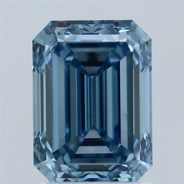 2.00 Carat Emerald Shaped, Ideal Cut, FANCY VIVID BLUE Color, VVS2 Clarity, IGI Certified Lab Grown Diamond