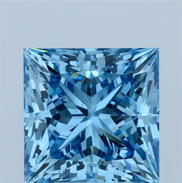2.53 Carat Princess Shaped, Ideal Cut, FANCY VIVID BLUE Color, VS2 Clarity, IGI Certified Lab Grown Diamond