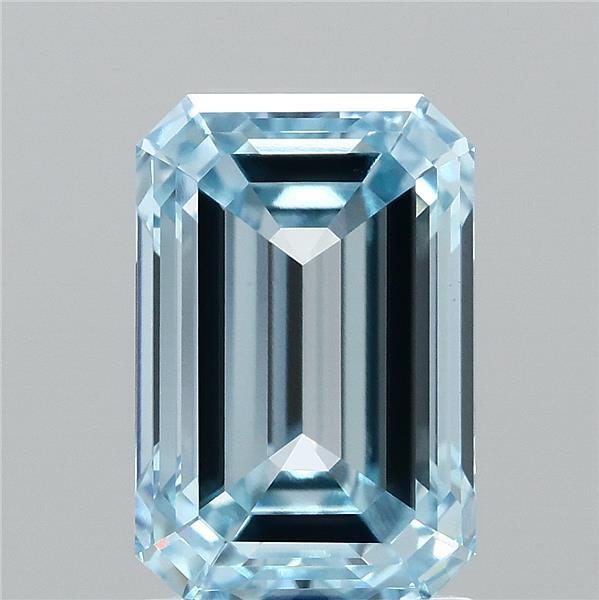 2.20 Carat Emerald Shaped, Ideal Cut, FANCY VIVID BLUE Color, VVS2 Clarity, IGI Certified Lab Grown Diamond