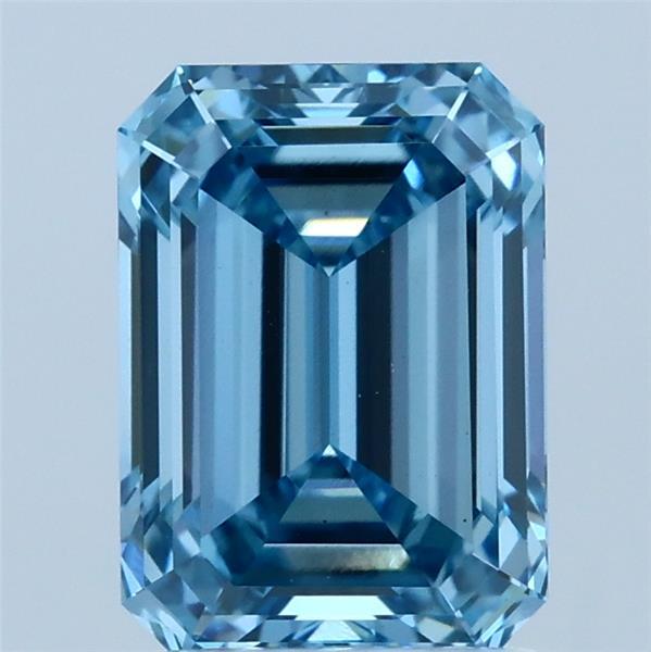 2.10 Carat Emerald Shaped, Ideal Cut, FANCY VIVID BLUE Color, VS1 Clarity, IGI Certified Lab Grown Diamond