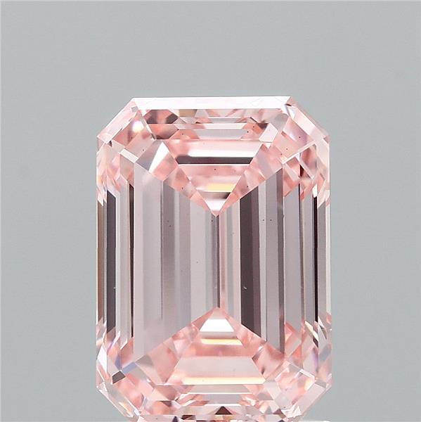 2.07 Carat Emerald Shaped, Ideal Cut, FANCY INTENSE PINK Color, VS1 Clarity, IGI Certified Lab Grown Diamond