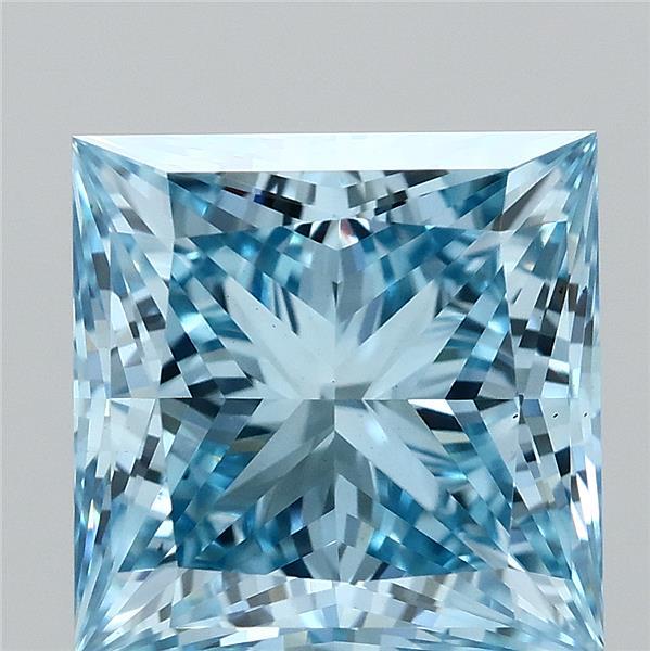 2.70 Carat Princess Shaped, Ideal Cut, FANCY VIVID BLUE Color, VS1 Clarity, IGI Certified Lab Grown Diamond