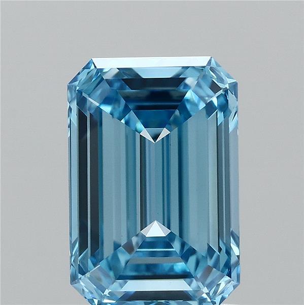 1.81 Carat Emerald Shaped, Ideal Cut, FANCY VIVID BLUE Color, VVS2 Clarity, IGI Certified Lab Grown Diamond