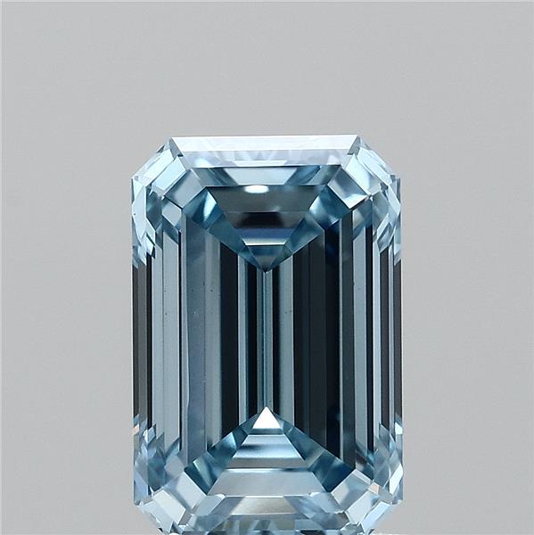 1.40 Carat Emerald Shaped, Ideal Cut, FANCY VIVID BLUE Color, VVS2 Clarity, IGI Certified Lab Grown Diamond