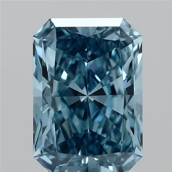 1.55 Carat Radiant Shaped, Ideal Cut, FANCY VIVID BLUE Color, VVS2 Clarity, IGI Certified Lab Grown Diamond