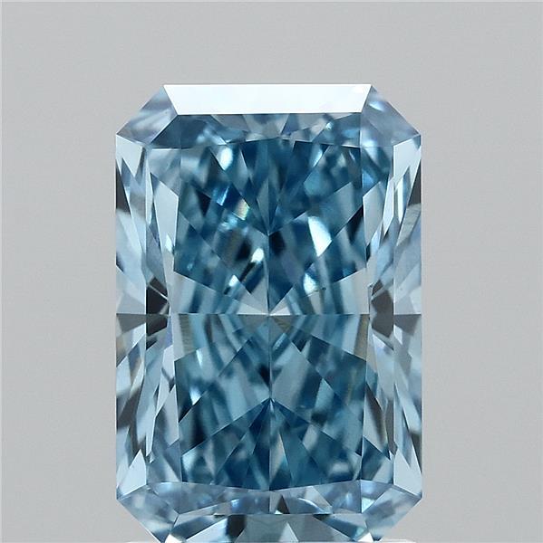 2.10 Carat Radiant Shaped, Ideal Cut, FANCY VIVID BLUE Color, VVS2 Clarity, IGI Certified Lab Grown Diamond