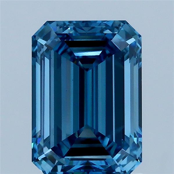 2.00 Carat Emerald Shaped, Ideal Cut, FANCY VIVID BLUE Color, VS1 Clarity, IGI Certified Lab Grown Diamond
