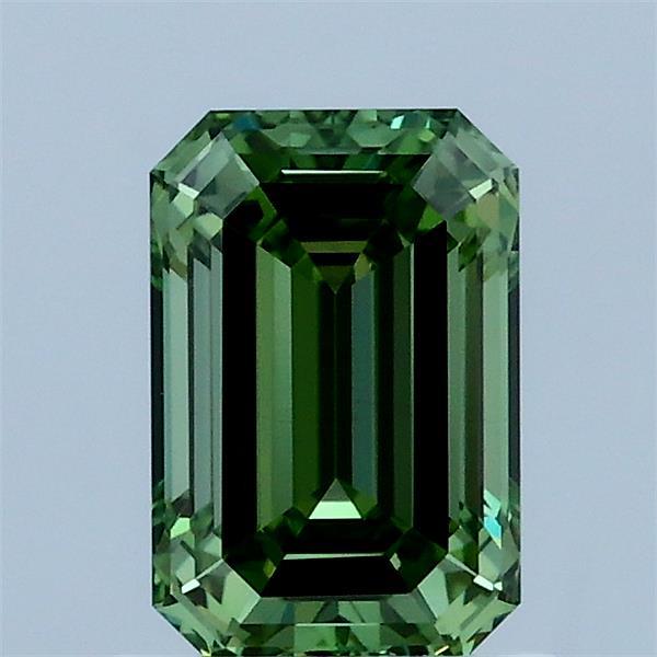 1.08 Carat Emerald Shaped, Ideal Cut, FANCY VIVID GREEN Color, VS1 Clarity, IGI Certified Lab Grown Diamond
