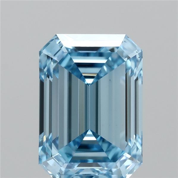 2.05 Carat Emerald Shaped, Ideal Cut, FANCY VIVID BLUE Color, VS1 Clarity, IGI Certified Lab Grown Diamond