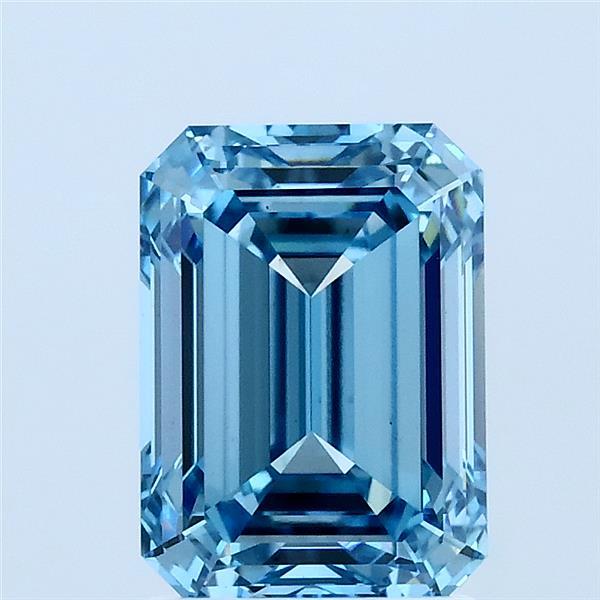 2.10 Carat Emerald Shaped, Ideal Cut, FANCY VIVID BLUE Color, VS1 Clarity, IGI Certified Lab Grown Diamond