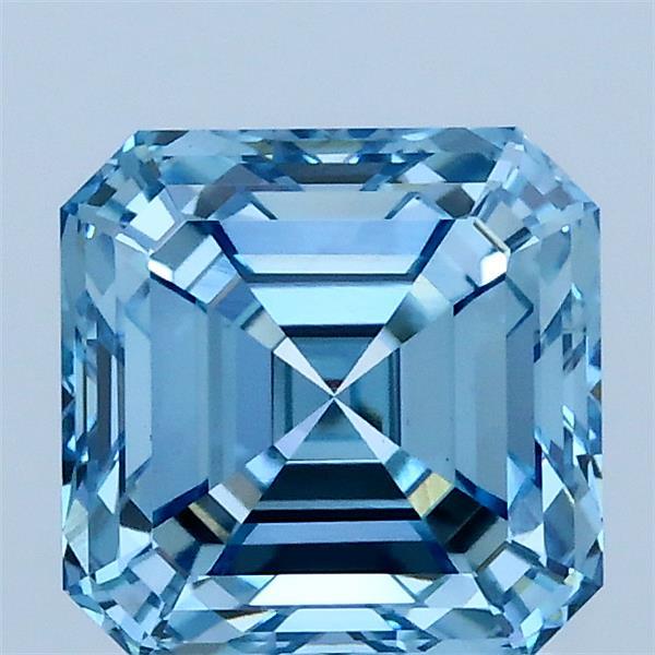 2.06 Carat Asscher Shaped, Ideal Cut, FANCY VIVID BLUE Color, VS1 Clarity, IGI Certified Lab Grown Diamond