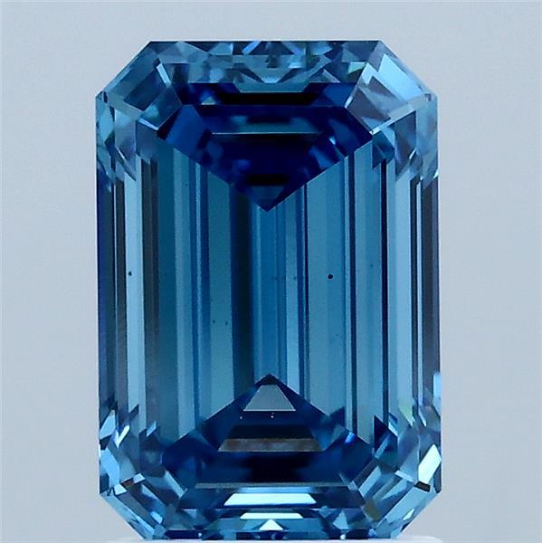 2.05 Carat Emerald Shaped, Ideal Cut, FANCY VIVID BLUE Color, VS1 Clarity, IGI Certified Lab Grown Diamond