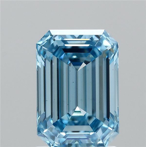 1.77 Carat Emerald Shaped, Ideal Cut, FANCY VIVID BLUE Color, VS1 Clarity, IGI Certified Lab Grown Diamond