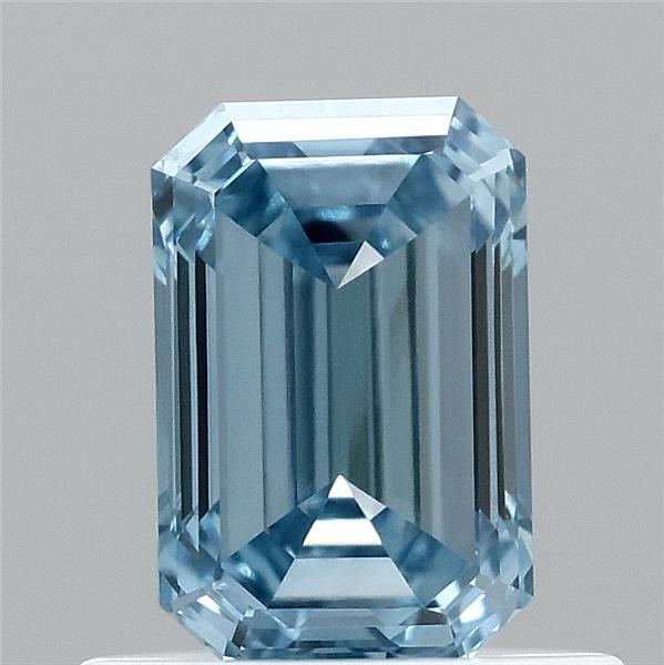 0.71 Carat Emerald Shaped, Ideal Cut, FANCY VIVID BLUE Color, VVS1 Clarity, IGI Certified Lab Grown Diamond