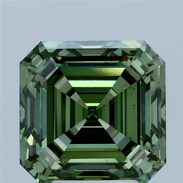 4.04 Carat Asscher Shaped, Ideal Cut, FANCY VIVID GREEN Color, VS1 Clarity, IGI Certified Lab Grown Diamond