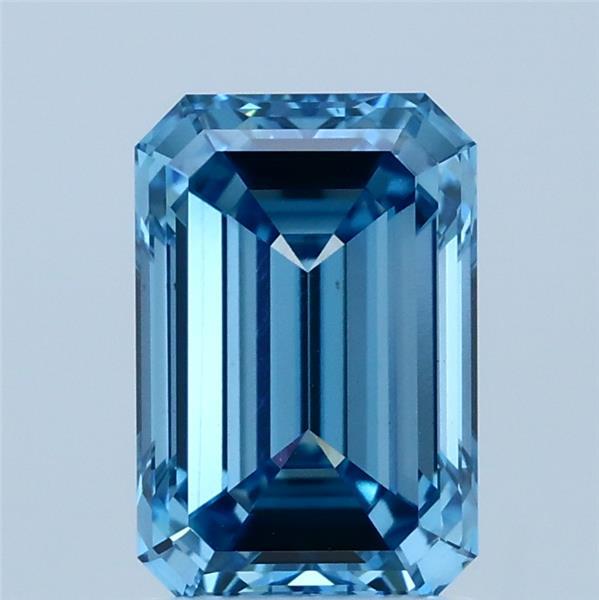 2.00 Carat Emerald Shaped, Ideal Cut, FANCY VIVID BLUE Color, VS2 Clarity, IGI Certified Lab Grown Diamond
