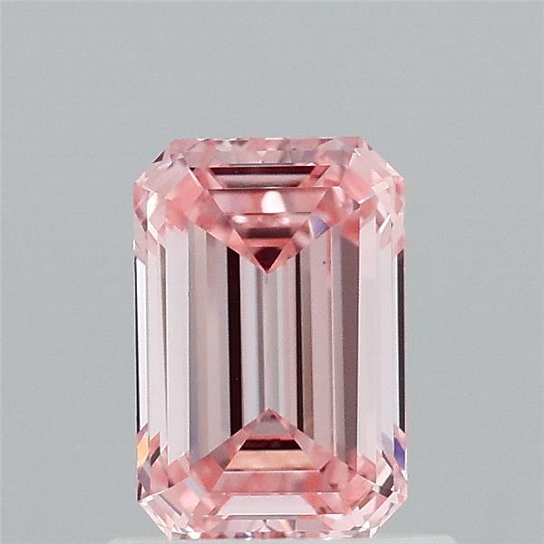 0.93 Carat Emerald Shaped, Ideal Cut, FANCY INTENSE PINK Color, VS1 Clarity, IGI Certified Lab Grown Diamond