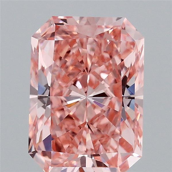2.08 Carat Radiant Shaped, Excellent Cut, FANCY VIVID PINK Color, VVS2 Clarity, IGI Certified Lab Grown Diamond