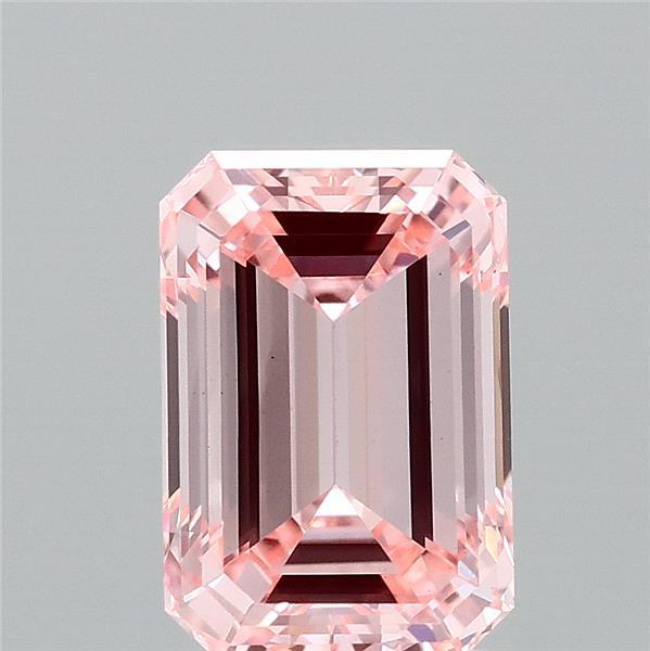2.02 Carat Emerald Shaped, Ideal Cut, FANCY INTENSE PINK Color, VS1 Clarity, IGI Certified Lab Grown Diamond
