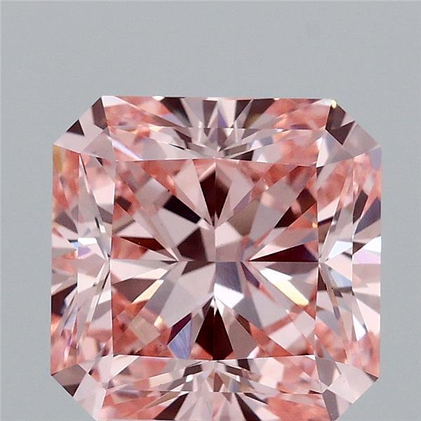 3.05 Carat Radiant Shaped, Ideal Cut, FANCY INTENSE PINK Color, VS1 Clarity, IGI Certified Lab Grown Diamond