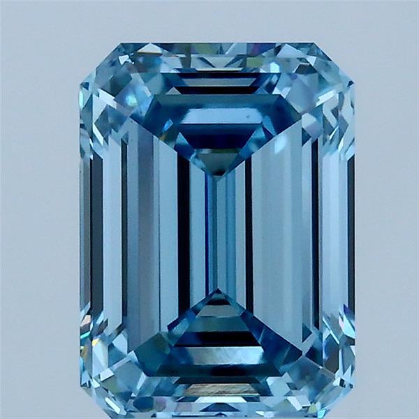 2.08 Carat Emerald Shaped, Ideal Cut, FANCY VIVID BLUE Color, VS1 Clarity, IGI Certified Lab Grown Diamond