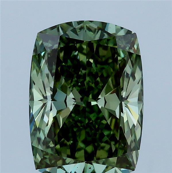 3.03 Carat Cushion Shaped, Ideal Cut, FANCY VIVID GREEN Color, VS2 Clarity, IGI Certified Lab Grown Diamond