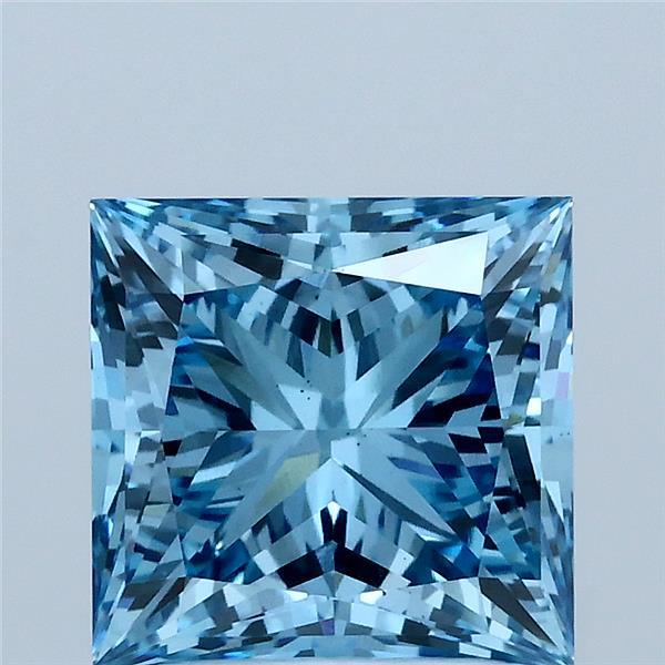 3.02 Carat Princess Shaped, Ideal Cut, FANCY VIVID BLUE Color, VS1 Clarity, IGI Certified Lab Grown Diamond