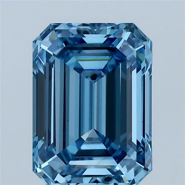 2.10 Carat Emerald Shaped, Ideal Cut, FANCY VIVID BLUE Color, SI1 Clarity, IGI Certified Lab Grown Diamond