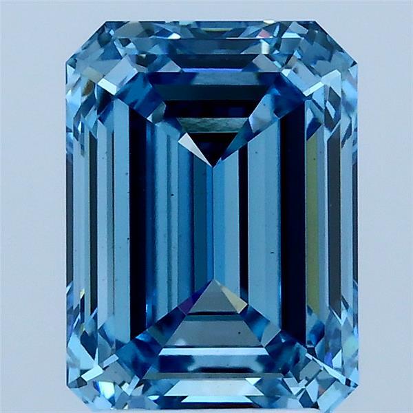 2.70 Carat Emerald Shaped, Ideal Cut, FANCY VIVID BLUE Color, VS1 Clarity, IGI Certified Lab Grown Diamond