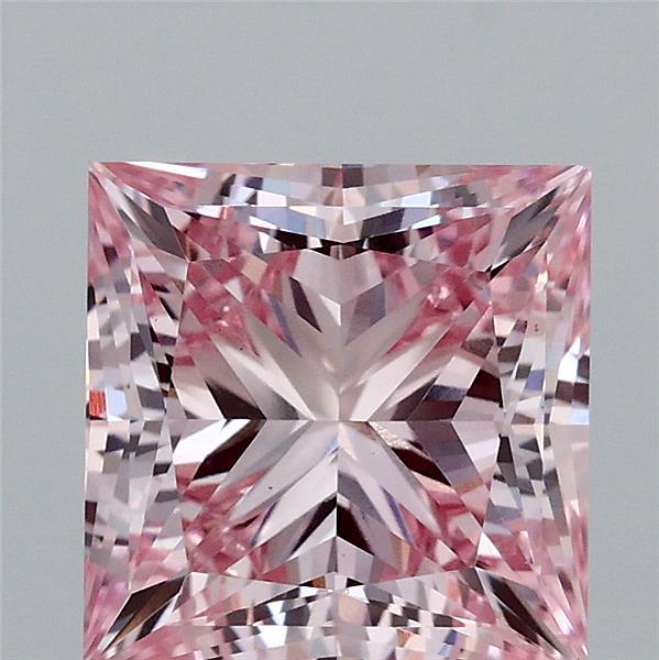 2.84 Carat Princess Shaped, Ideal Cut, FANCY INTENSE PINK Color, VS1 Clarity, IGI Certified Lab Grown Diamond