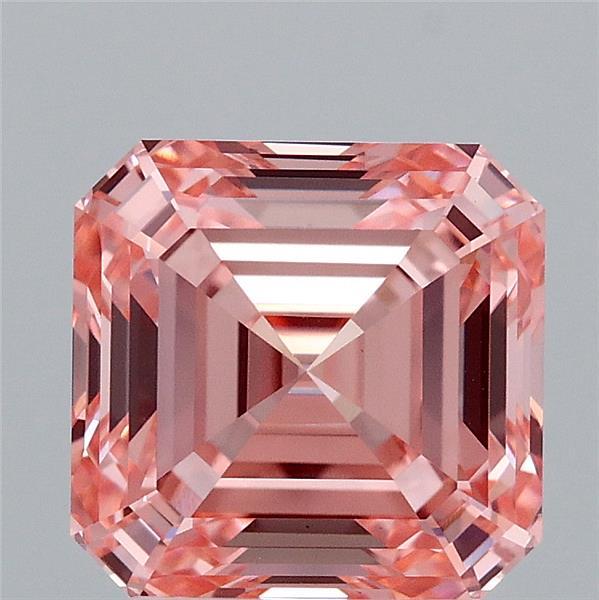 3.06 Carat Asscher Shaped, Ideal Cut, FANCY VIVID PINK Color, VVS2 Clarity, IGI Certified Lab Grown Diamond