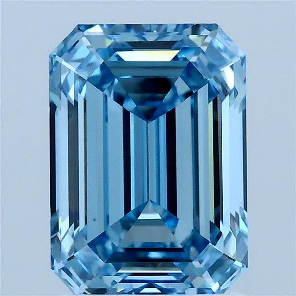 2.07 Carat Emerald Shaped, Ideal Cut, FANCY VIVID BLUE Color, VVS2 Clarity, IGI Certified Lab Grown Diamond
