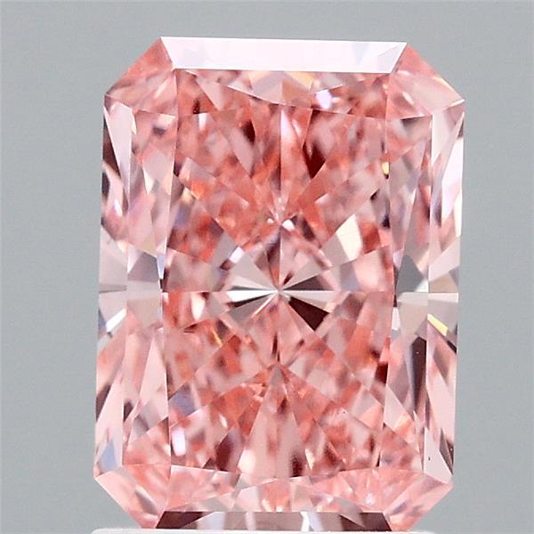 1.81 Carat Radiant Shaped, Ideal Cut, FANCY VIVID PINK Color, VVS2 Clarity, IGI Certified Lab Grown Diamond