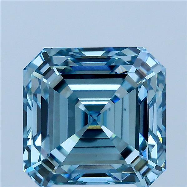 4.05 Carat Asscher Shaped, Ideal Cut, FANCY VIVID BLUE Color, VS1 Clarity, IGI Certified Lab Grown Diamond