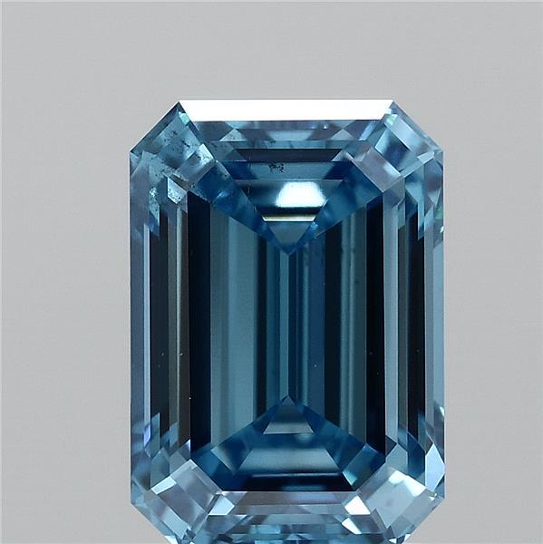 2.01 Carat Emerald Shaped, Ideal Cut, FANCY VIVID BLUE Color, SI1 Clarity, IGI Certified Lab Grown Diamond