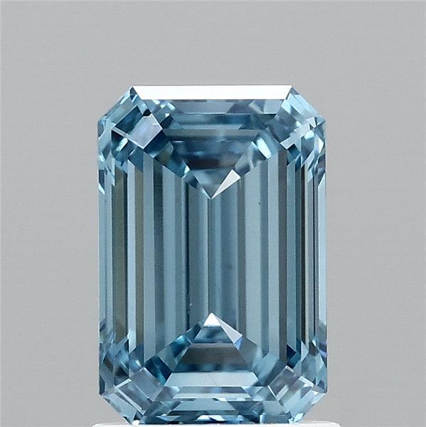 1.58 Carat Emerald Shaped, Ideal Cut, FANCY VIVID BLUE Color, VVS2 Clarity, IGI Certified Lab Grown Diamond
