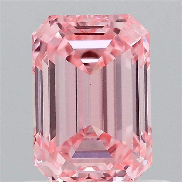 0.97 Carat Emerald Shaped, Ideal Cut, FANCY INTENSE PINK Color, VVS2 Clarity, IGI Certified Lab Grown Diamond