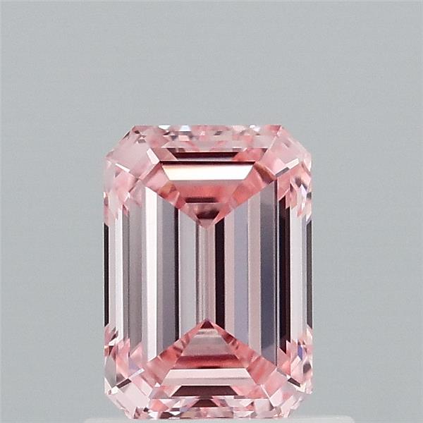 0.89 Carat Emerald Shaped, Ideal Cut, FANCY INTENSE PINK Color, VVS2 Clarity, IGI Certified Lab Grown Diamond