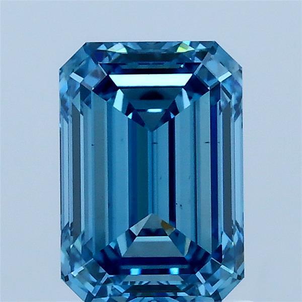 1.53 Carat Emerald Shaped, Ideal Cut, FANCY VIVID BLUE Color, VS1 Clarity, IGI Certified Lab Grown Diamond